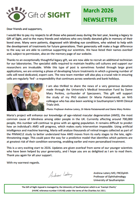 Gift of Sight Newsletter - March 2026 edition 