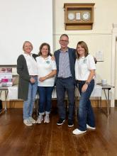 Vickie's Quiz Night Ailsa, Vickie, Prof Lotery and Jennie standing together smiling
