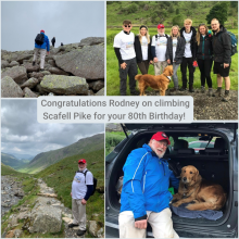 Montage of photos of man climbing Scafell Pike