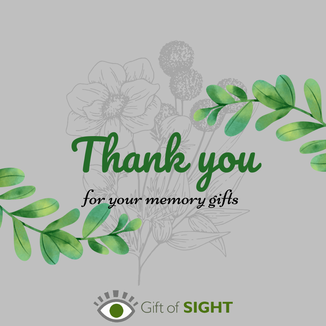 Thank you for your memory gifts Flowers and green leaves, showing the words 'Thank you for your memory gifts'